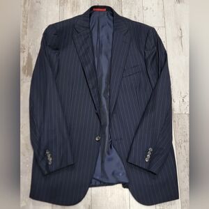 42R Men's Isaia Napoli Italian Super 170s Wool Blazer Black Stripe Sport Coat
